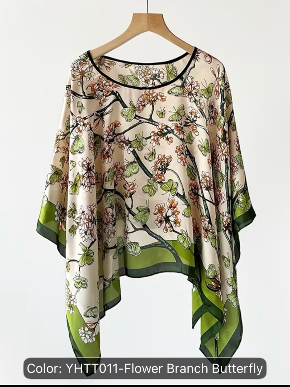 NWT Floral Butterfly Poncho Top in Cream and Green
